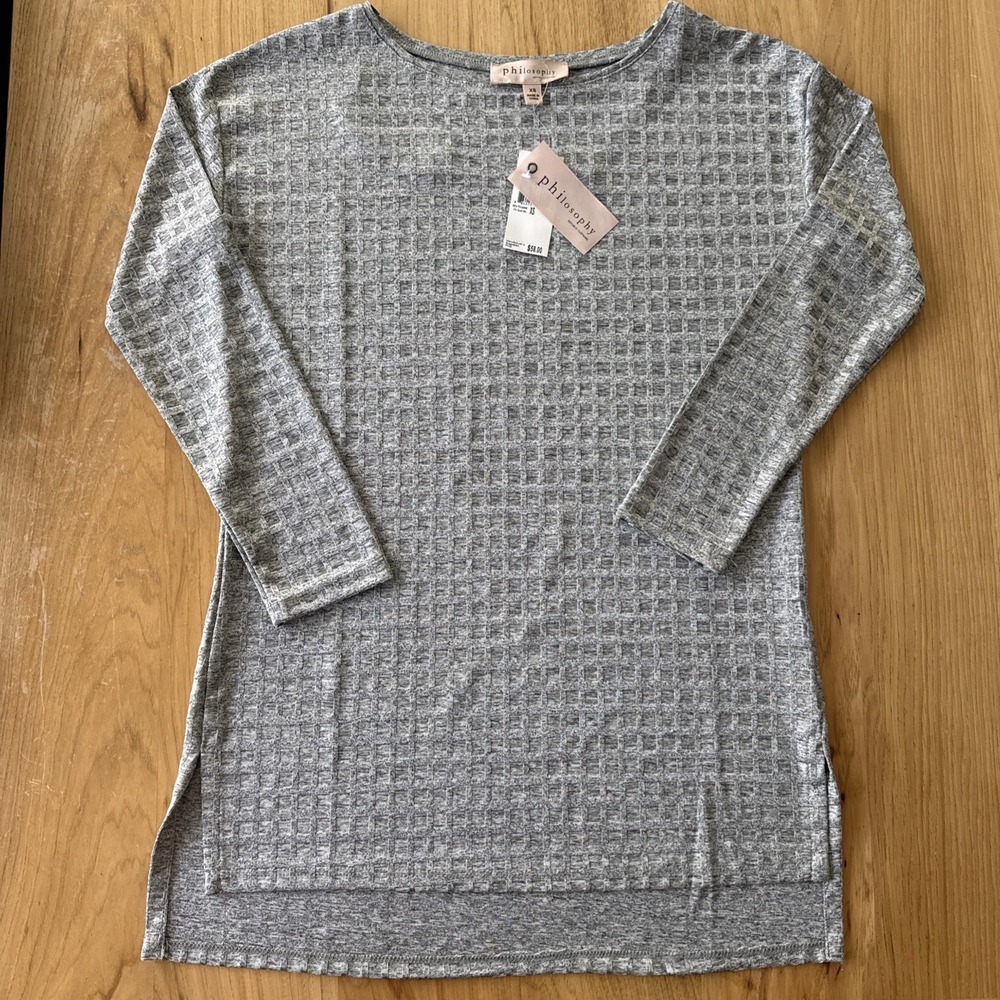 Philosophy Republic Clothing Gray Quarter Sleeve Dress Shirt Women Sz XS New